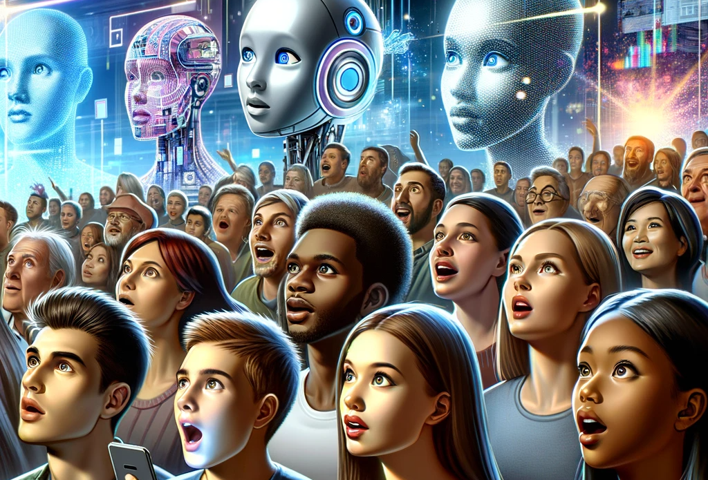 ai 기술 발전에 놀라움과 기대가 공존하는 사람들 모습